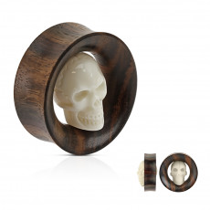 Carved Skull Inside Organic Sono Wood Saddle Fit Tunnel Body Jewelry