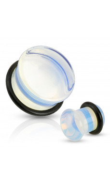 Opalite Semi Precious Stone Domed Single Flare Plug with O-Ring Body Jewelry