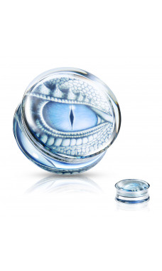 Blue Dragon Eye Print Encased Clear Acrylic Saddle Fit Plug Body Jewelry