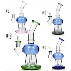 Blue Trim Bent Neck Dab Rig Waterpipe with Perc