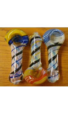 Silver Fumed Hand Pipe with Dichro and Ribbon Twist