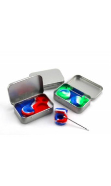 Metal box with Two 5ML Silicone Containers and One Dab Tool