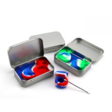 Metal box with Two 5ML Silicone Containers and One Dab Tool